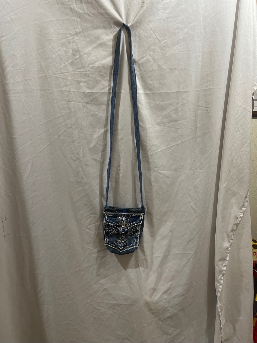 Embellished Blue Denim Crossbody Bag